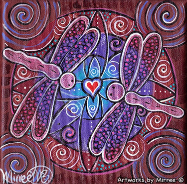Blissful Dragonfly Light Dreaming Framed Canvas Print by Mirree Contemporary Aboriginal Art